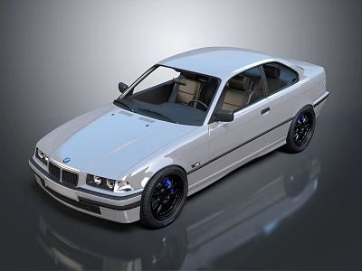Silver Two Door Coupe Car With Black Wheels And Shiny Exterior Design 3d model