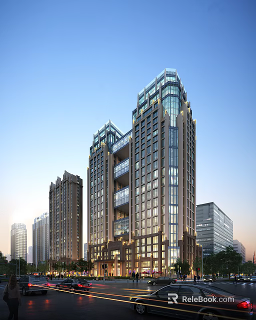 Modern Tall Office Building Featuring Glass Facade And Architectural Rooftop Design In Urban Setting 3d model 