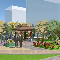 Scenic Square Landscape Featuring Circular Design Greenery Pathways Trees And Pavilion 3d model