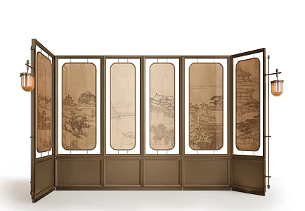 Miloti Modern Glass Screen Metal Screen Partition Combination 3d model