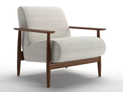 Modern Light Gray Upholstered Accent Chair With Dark Wooden Armrests And Sleek Legs 3d model