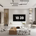 Modern Living Dining Room Interior With TV Wall Coffee Table Ceiling Lighting And Decorations 3d model