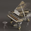 Elegant Piano Room Interior With Transparent Glass Piano And Golden Details
