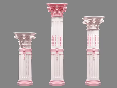 Pink and White Roman Columns with Ornate Capitals and Decorative Design Elements 3d model