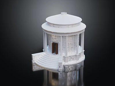 Classical White Stone Dome Building With Columns Steps And Wooden Door 3d model