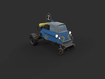 Blue Car With Star Pattern Large Wheels And Antenna Design Elements 3d model