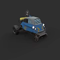 Blue Car With Star Pattern Large Wheels And Antenna Design Elements