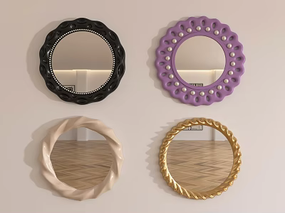 Four Round Decorative Mirrors With Colored Frames Wall Mounted For Room Reflection 3d model