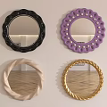 Four Round Decorative Mirrors With Colored Frames Wall Mounted For Room Reflection
