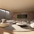 Modern Living Room Interior With Large Windows Sunlight White Sofas And Round Coffee Table