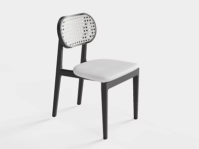 Modern Minimalist Leisure Chair With Black Frame White Padded Seat And Perforated Backrest Design 3d model