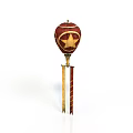 Ornate Red and Gold Weapon with Star Shaped Decoration and Long Tassel Accents