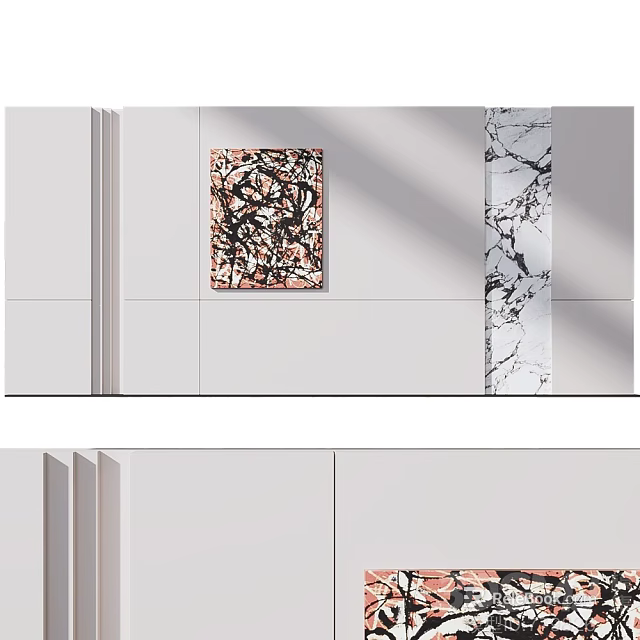Modern White Sofa Backdrop Wall Design With Abstract Painting And Marble Accent 3d model 