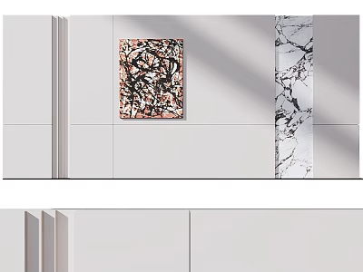 Modern White Sofa Backdrop Wall Design With Abstract Painting And Marble Accent 3d model