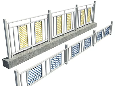White Fence With Yellow And Blue Grid Panels On Gray Base Structure 3d model
