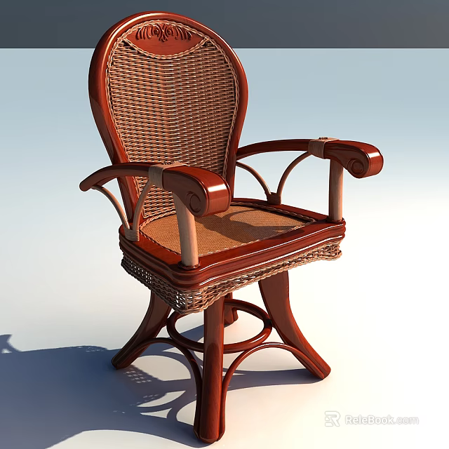 Classic Wicker Leisure Chair with Wooden Frame and Curved Armrests Design 3d model 
