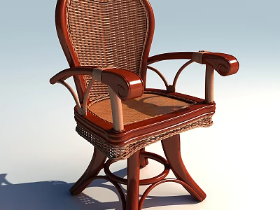 Classic Wicker Leisure Chair with Wooden Frame and Curved Armrests Design 3d model