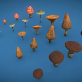 Diverse Mushroom Collection With Various Shapes Colors And Sizes On Blue Background