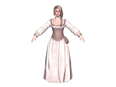 Classical Style Female Character With White Long Dress Brown Corset And Braided Hairstyle 3d model