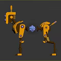 Yellow Mechanical Creature Design With Blue Sphere Connection And Limb Structure 3d model