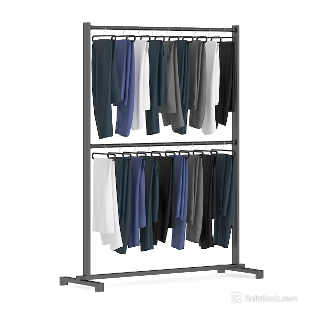 Practical Floor Standing Double Layer Clothing Rack With Hanging Multiple Colors Pants 3d model