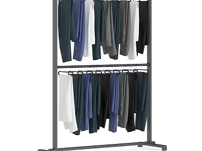 Practical Floor Standing Double Layer Clothing Rack With Hanging Multiple Colors Pants 3d model