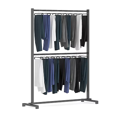 Practical Floor Standing Double Layer Clothing Rack With Hanging Multiple Colors Pants 3d model