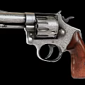 Vintage Engraved Metal Revolver Decorative Ornament Set With Wooden Grip