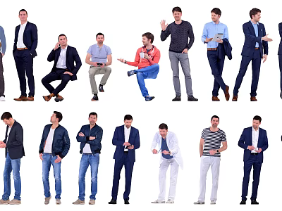 Group of Men in Different Poses Wearing Casual and Formal Outfits Standing and Sitting 3d model