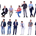 Group of Men in Different Poses Wearing Casual and Formal Outfits Standing and Sitting