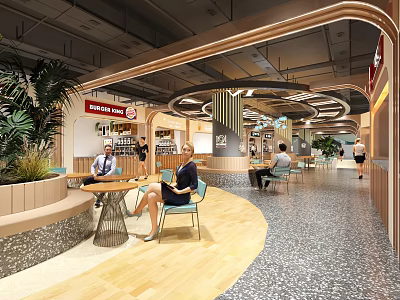 Modern Café Interior With Plants And Customers Relaxing 3d model