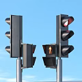 Two Black Traffic Lights Standing On Light Blue Background With Shadows 3d model