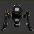 Mechanical Spider Character With White Black Design Yellow Accents Multiple Legs And Pink Round Lens