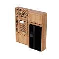 Modern Wooden Sideboard With Wine Rack Storage Shelves And Black Appliance In Dining Room