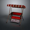 Single Chair With Red And White Striped Canopy Red Cushion Metal Frame And Small Basket