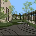 Modern Garden Landscape Design With Curved Pathways Greenery Lighting And Water Feature