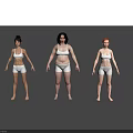 Three Women Wearing White Sports Bras And Shorts Standing Against Gray And Black Background