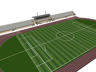 Standard Football Field With Green Grass White Lines Running Track And Stands 3d model