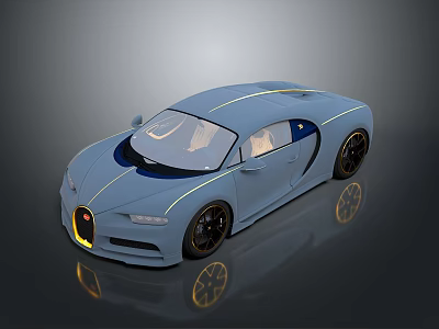 Light Blue Luxury Sports Car With Streamlined Design Yellow Accent Lines And Black Wheels 3d model