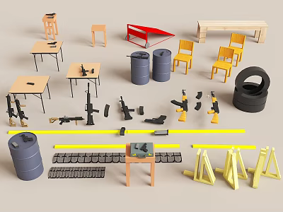Variety Of Weapons With Furniture And Equipment 3d model