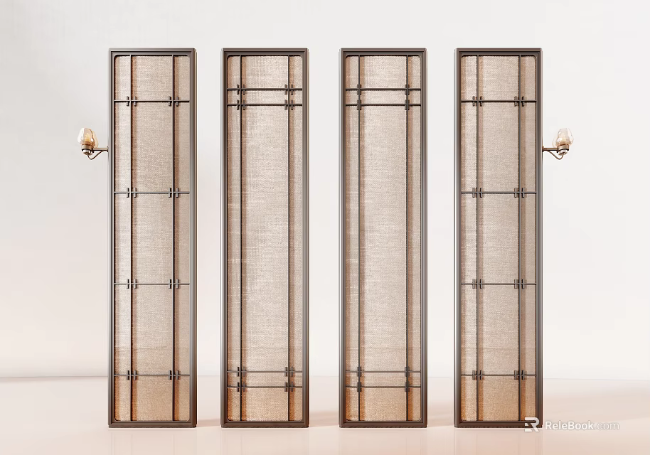 Modern Decorative Room Screens With Four Panels Metal Frames And Woven Design 3d model 