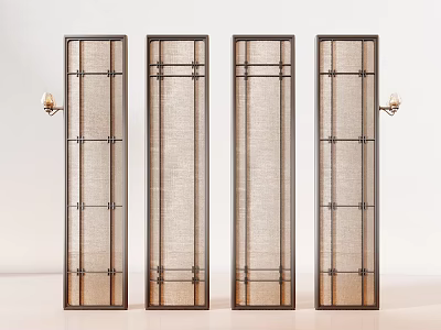 Modern Decorative Room Screens With Four Panels Metal Frames And Woven Design 3d model