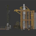 Industrial Machinery Structure With Yellow Frame Platforms And Mechanical Components