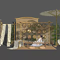 Elegant Song Dynasty Style Photo Check-in Spot With Traditional Screen Circular Decorations And Umbrella