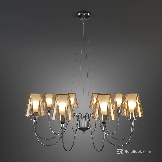 Modern Chandelier With Golden Glass Shades Metal Frame And Multiple Illuminated Lights 3d model 