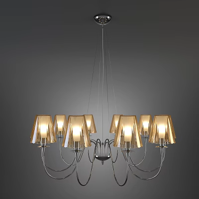 Modern Chandelier With Golden Glass Shades Metal Frame And Multiple Illuminated Lights 3d model