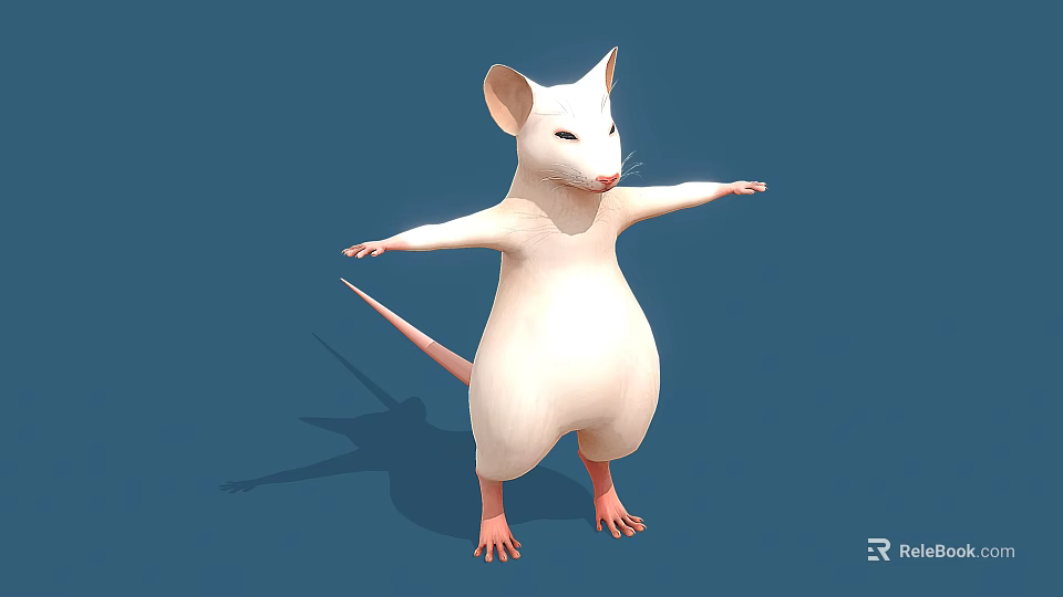 White Mouse Standing With Arms Outstretched On Blue Background 3d model