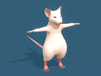 White Mouse Standing With Arms Outstretched On Blue Background 3d model