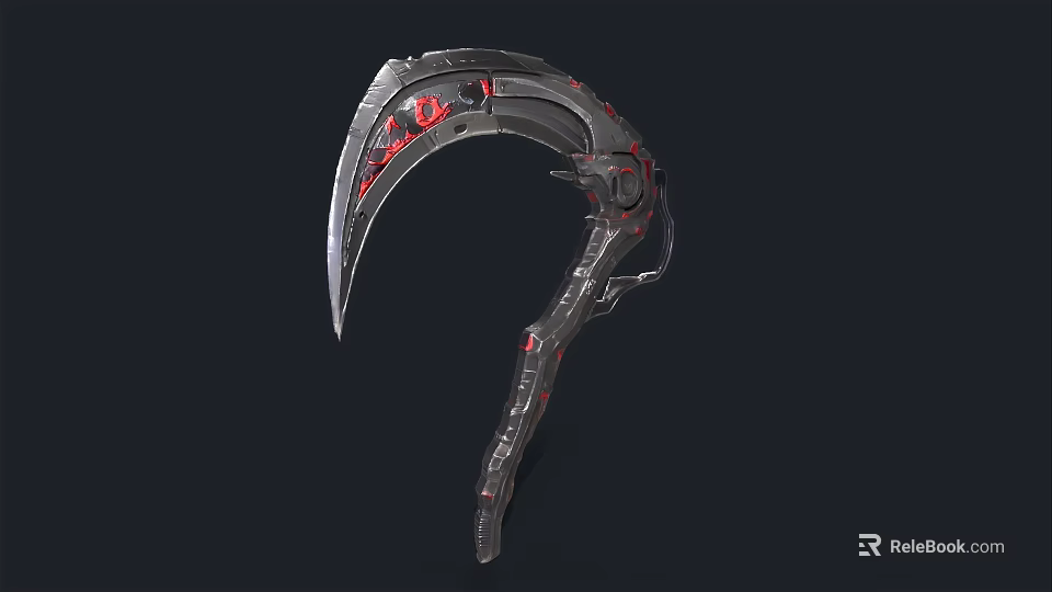 Futuristic Sickle Weapon Design With Metallic Body And Red Accents Details 3d model 