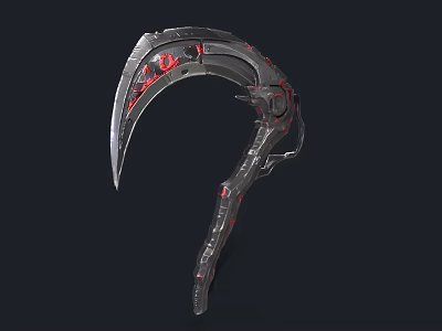 Futuristic Sickle Weapon Design With Metallic Body And Red Accents Details 3d model